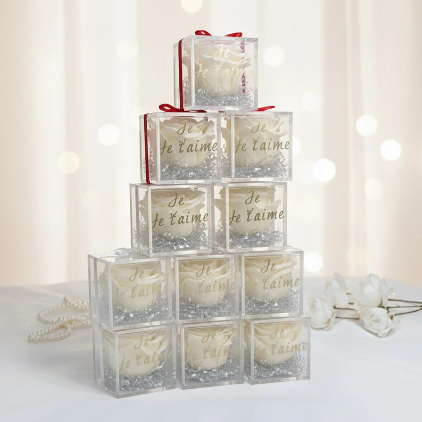 Rose Éternelle Saint-Valentin sous Cube FLOWERBOXTIME