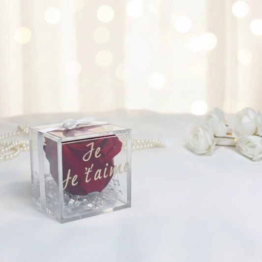 Rose Éternelle Saint-Valentin sous Cube FLOWERBOXTIME