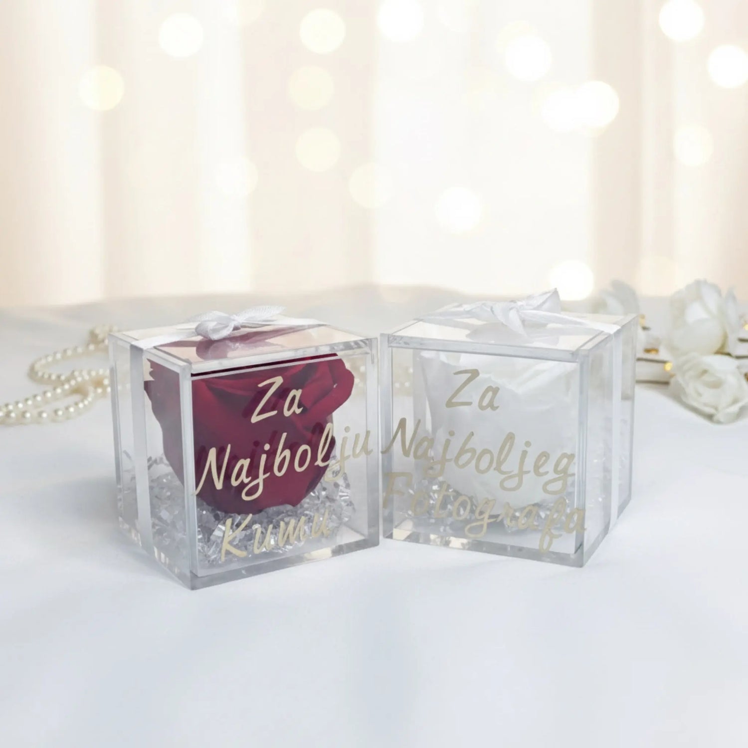 Rose Éternelle Saint-Valentin sous Cube FLOWERBOXTIME