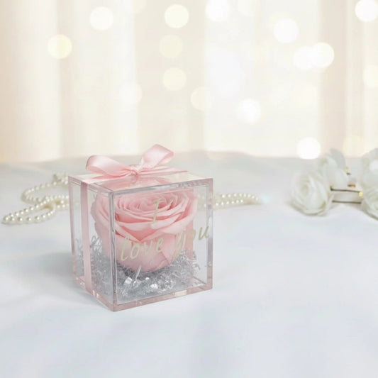Rose Éternelle Saint-Valentin sous Cube FLOWERBOXTIME